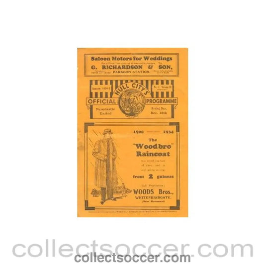 1934 - Hull City v Newcastle United official programme 26/12/1934 - Collect Soccer