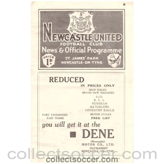 1934 Newcastle United v Norwich City programme - Collect Soccer