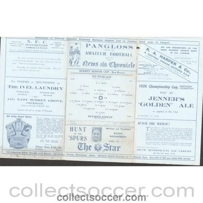 1934 - Nunhead v Wimbledon 17/2/1934 SSC 2nd Round Official Programme - Collect Soccer