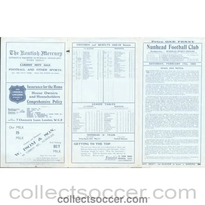 1934 - Nunhead v Wimbledon 17/2/1934 SSC 2nd Round Official Programme - Collect Soccer