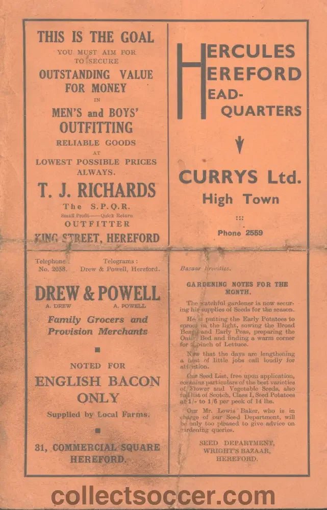 1935 At Edgar Street Hereford International Trial Match Programme Midlands v South - Collect Soccer