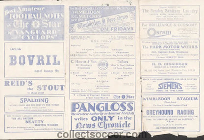 1935 At Wimbledon FC Leytonstone v HMS Victory 2nd Round 4th Replay FA Amateur Cup Programme - Collect Soccer