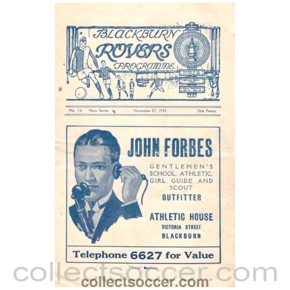 1935 Blackburn Rovers v Preston North End Programme - Collect Soccer