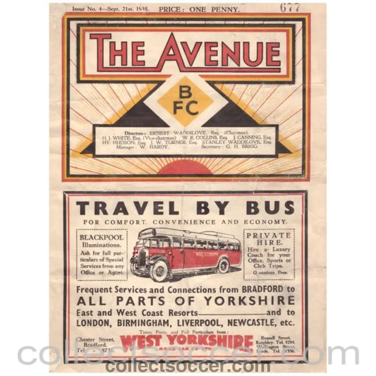 1935 Bradford Park Avenue v Norwich City Official Programme - Collect Soccer