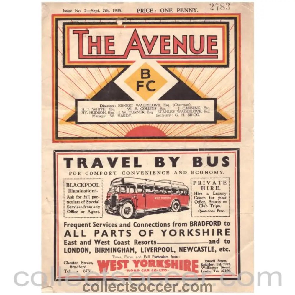 1935 Bradford Park Avenue v Sheffield United Football Programme - Collect Soccer
