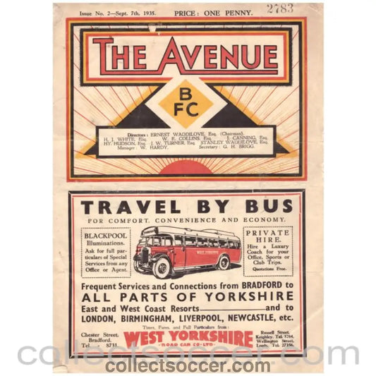 1935 Bradford Park Avenue v Sheffield United Football Programme - Collect Soccer