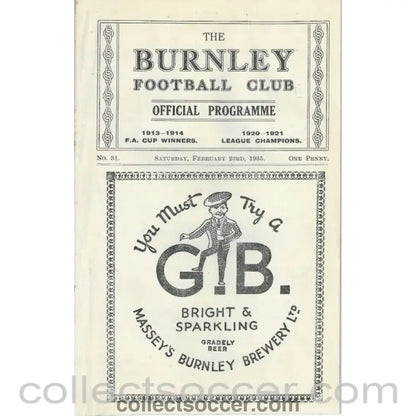 1935 - Burnley V Swansea 23/02/1935 Rare Football Programme - Collect Soccer