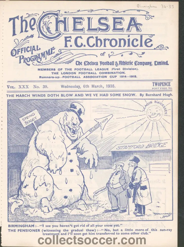 1935 Chelsea v Birmingham Official Football Programme 6/3/1935