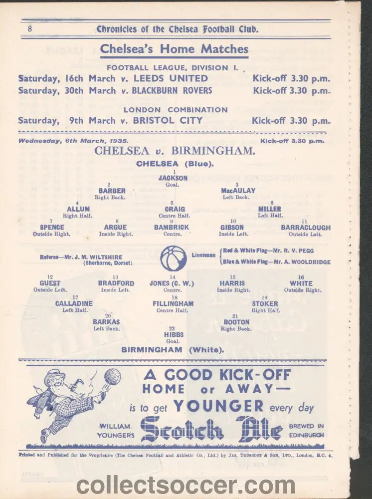 1935 Chelsea v Birmingham Official Football Programme 6/3/1935