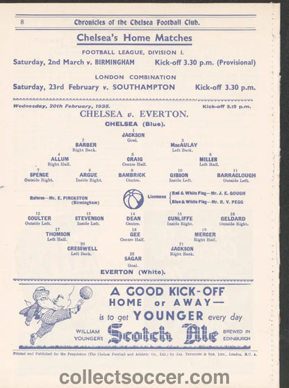 1935 Chelsea v Everton Official Football Programme 20/2/1935