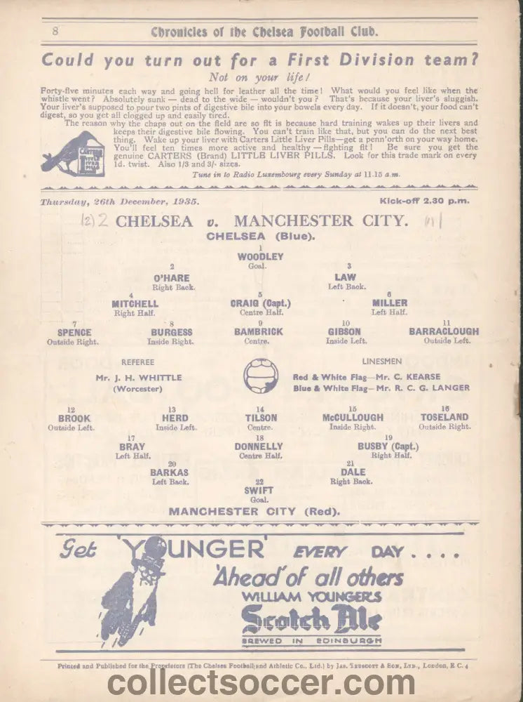 1935 Chelsea v Manchester City Official Programme 26/12/1935
