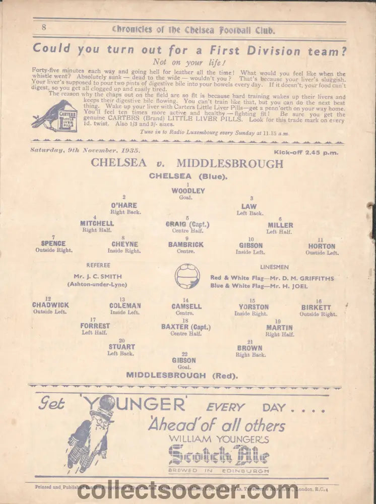 1935 Chelsea v Middlesbrough Official Football Programme 9/11/1935