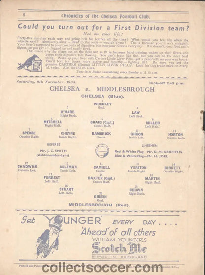 1935 Chelsea v Middlesbrough Official Football Programme 9/11/1935