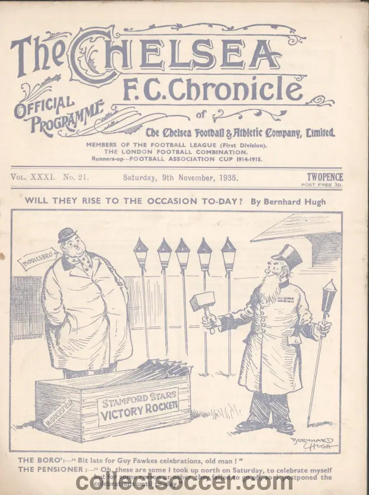 1935 Chelsea v Middlesbrough Official Football Programme 9/11/1935