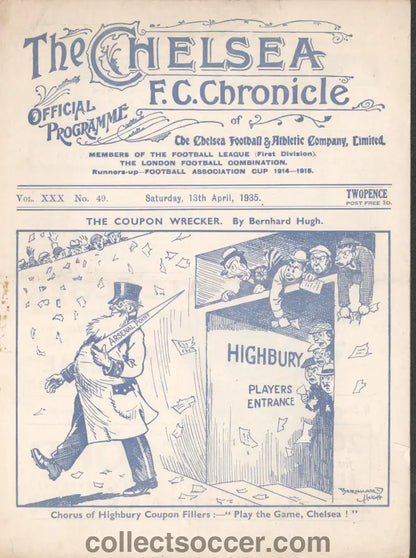 1935 Chelsea v Portsmouth Official Programme 13/4//1935