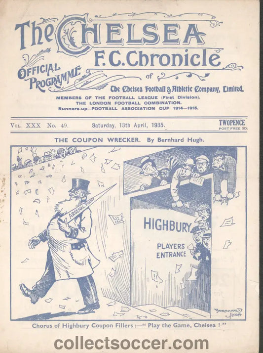 1935 Chelsea v Portsmouth Official Programme 13/4//1935