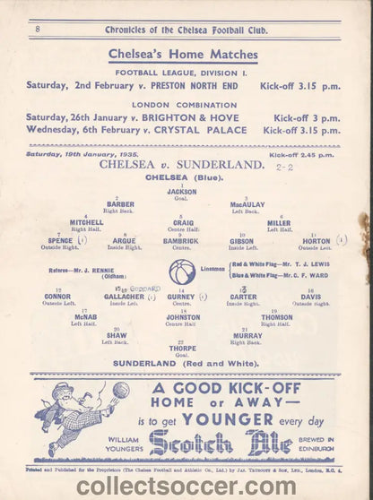 1935 Chelsea v Sunderland Official Programme 19/1/1935