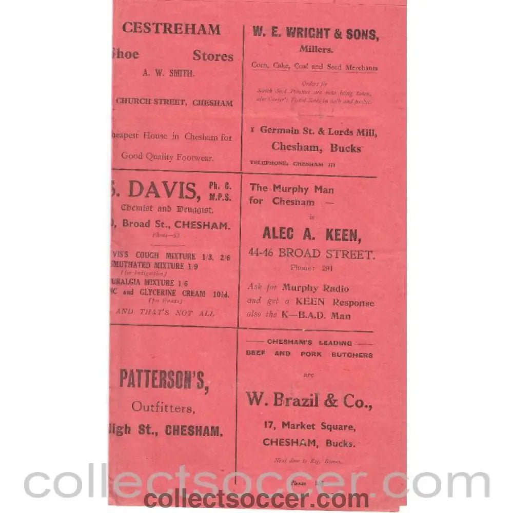 1935 - Chesham v Wimbledon 2/2/1935 FA Amateur Cup 2nd Round - Collect Soccer