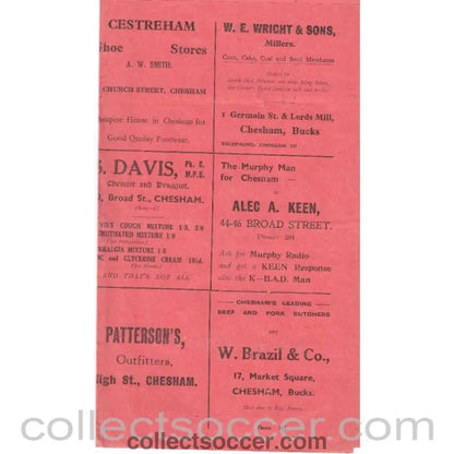 1935 - Chesham v Wimbledon 2/2/1935 FA Amateur Cup 2nd Round - Collect Soccer