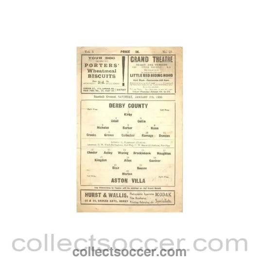 1935 - Derby County v Aston Villa official programme 05/01/1935 - Collect Soccer