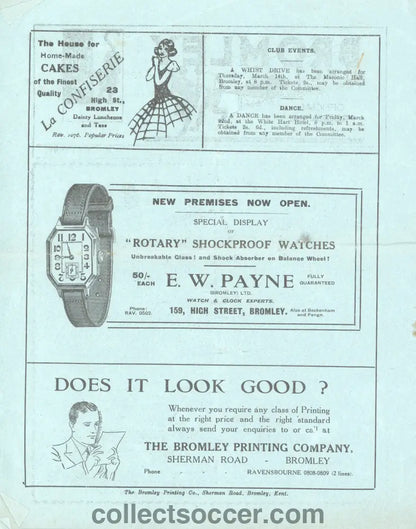 1935 FA Amateur Cup Bromley v Wimbledon Official Programme