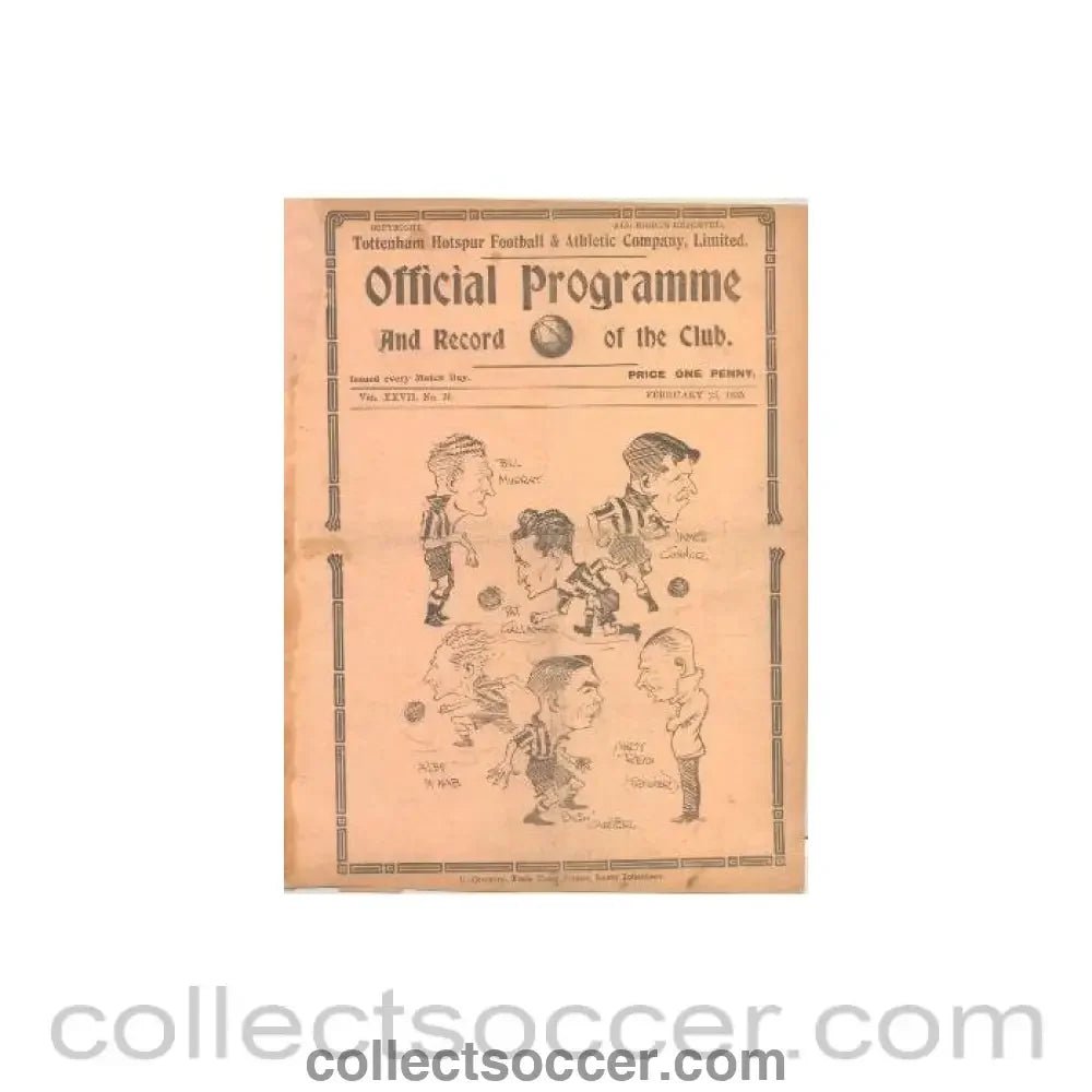 1935 - Tottenham Hotspur v Sunderland official programme 23/02/1935 - Collect Soccer