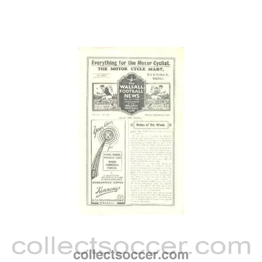 1935 - Walsall v Darlington official programme 09/09/1935 - Collect Soccer