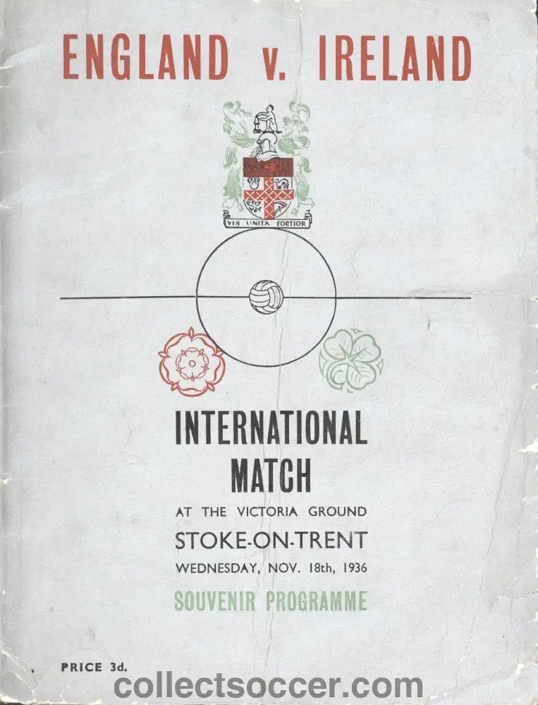 1936 At Stoke City England v Northern Ireland Football Programme - Collect Soccer