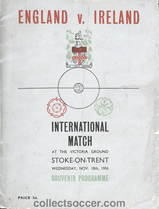 1936 At Stoke City England v Northern Ireland Football Programme