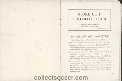 1936 At Stoke City England v Northern Ireland Football Programme - Collect Soccer
