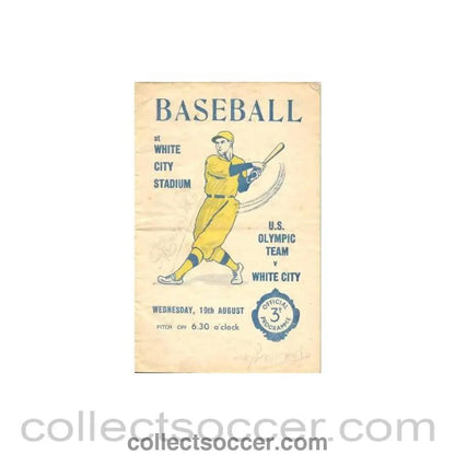 1936 - Baseball - White City v U.S. Olympic Team official programme 19/08/1936 at White City Stadium - Collect Soccer