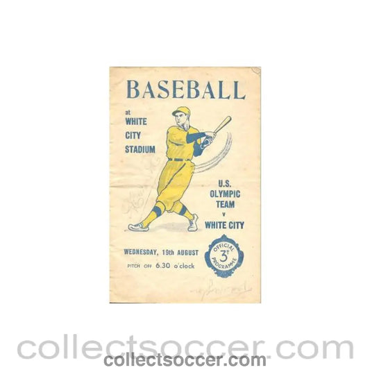 1936 - Baseball - White City v U.S. Olympic Team official programme 19/08/1936 at White City Stadium