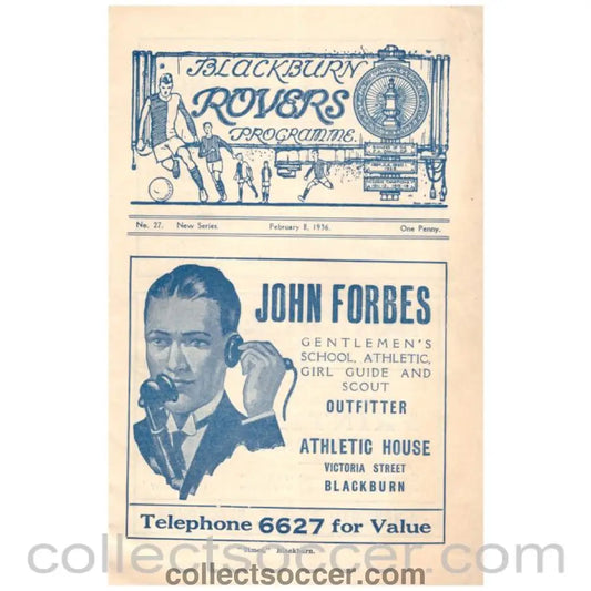 1936 Blackburn Rovers v Arsenal Official Programme - Collect Soccer