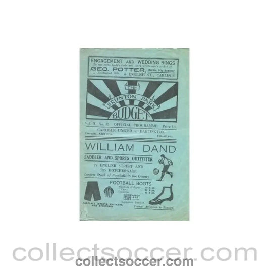 1936 - Carlisle United v Darlington official programme 27/04/1936 - Collect Soccer