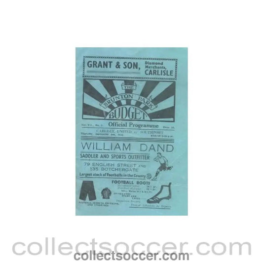 1936 - Carlisle United v Southport official programme 03/09/1936 Very Rare! - Collect Soccer