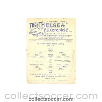 1936 - Chelsea Practice Match official programme 15/08/1936