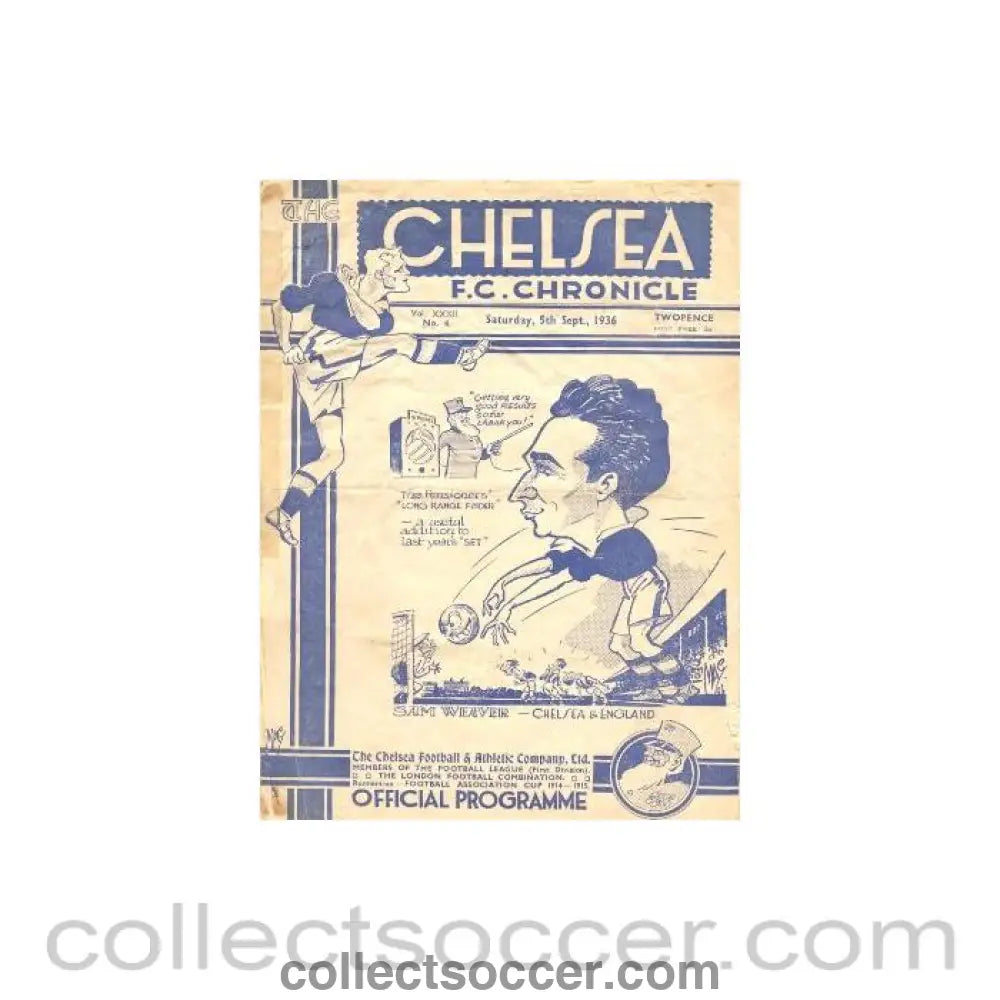 1936 - Chelsea v Birmingham official programme 05/09/1936