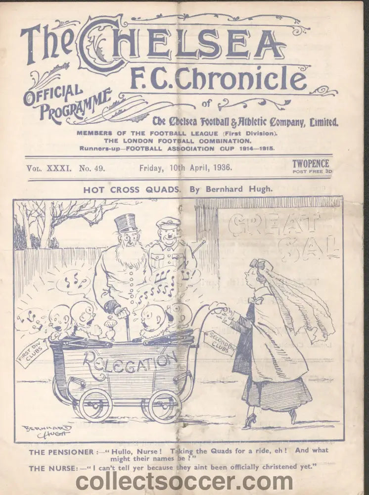 1936 Chelsea v Derby County Official Football Programme 10/4/1936