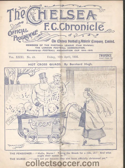 1936 Chelsea v Derby County Official Football Programme 10/4/1936