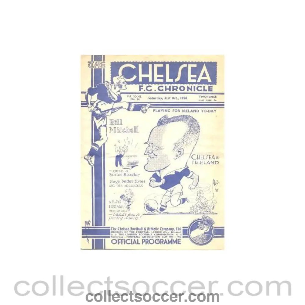 1936 - Chelsea v Derby County official programme 31/10/1936