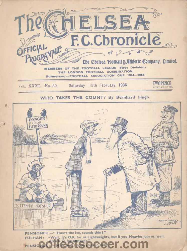 1936 Chelsea v Fulham FA Cup 5th Round Official Programme 15/2/1936