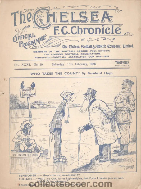 1936 Chelsea v Fulham FA Cup 5th Round Official Programme 15/2/1936