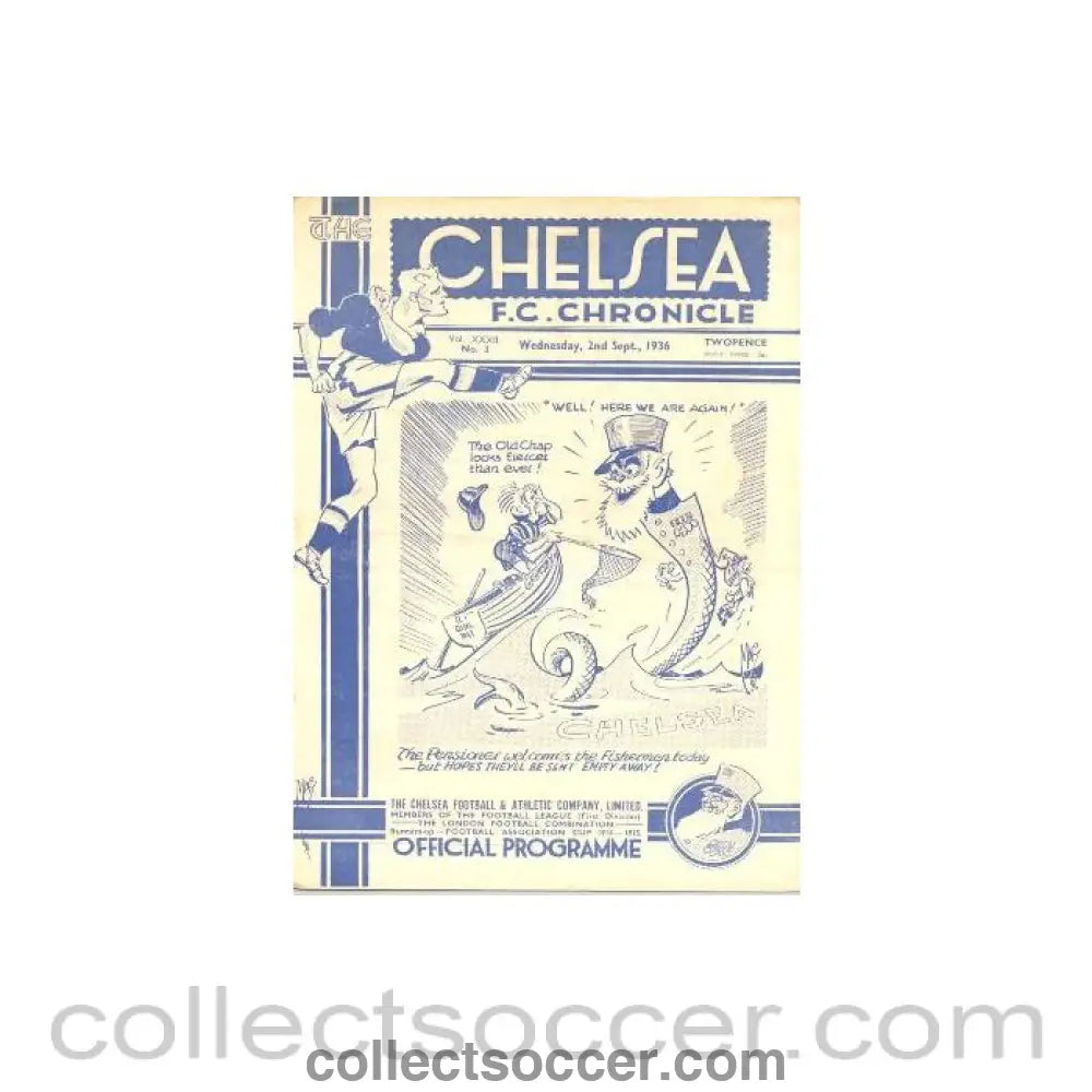 1936 - Chelsea v Grimsby Town official programme 02/09/1936