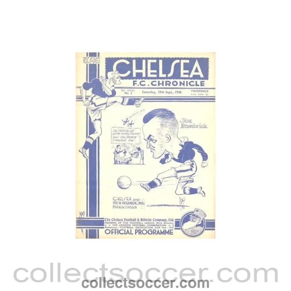 1936 - Chelsea v West Bromwich Albion official programme 19/09/1936 - Collect Soccer