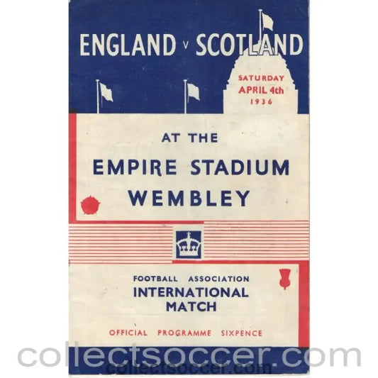 1936 - England v Scotland 4th April 1936 Official Programme - Collect Soccer