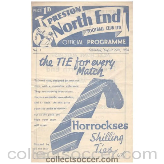 1936 Preston North End v Huddersfield Town Programme - Collect Soccer