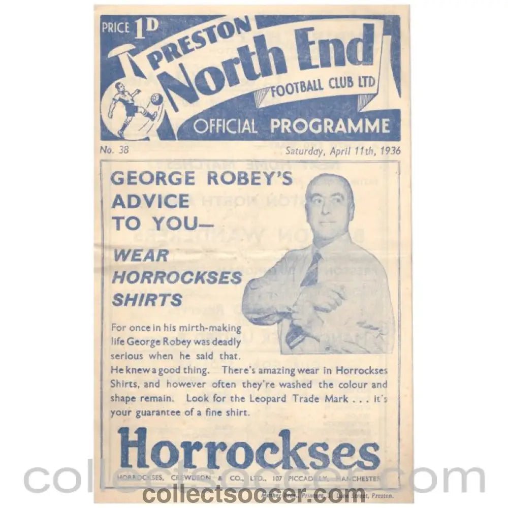 1936 Preston North End v Liverpool Official Programme - Collect Soccer