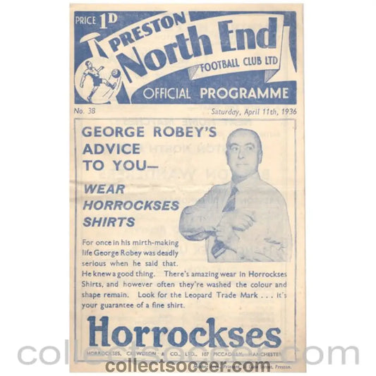 1936 Preston North End v Liverpool Official Programme - Collect Soccer