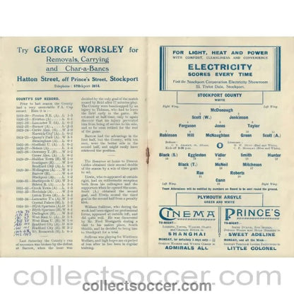 1936 - Stockport County v Plymouth Argyle FA Cup 3rd Round 11/1/1936 Football Programme - Collect Soccer