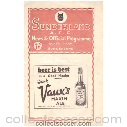 1936 Sunderland v Grimsby Town Official Programme - Collect Soccer
